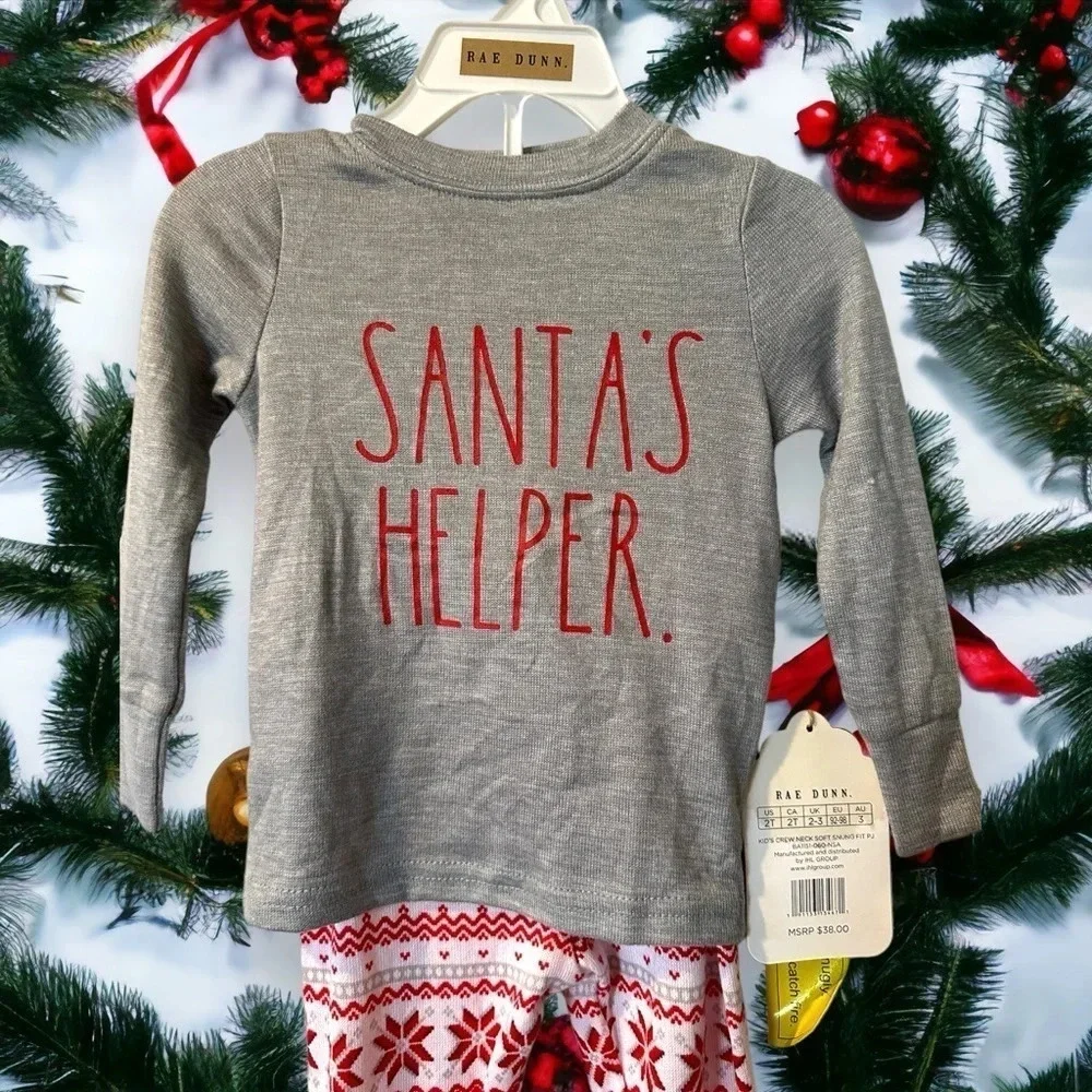 NWT Rae Dunn 2t and 7 gender neutral Christmas‎ pajamas.